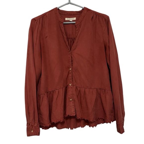 Harper Button Up Peplum Blouse Womens Medium Terracotta Fringe Cowgirl Western - Picture 1 of 8